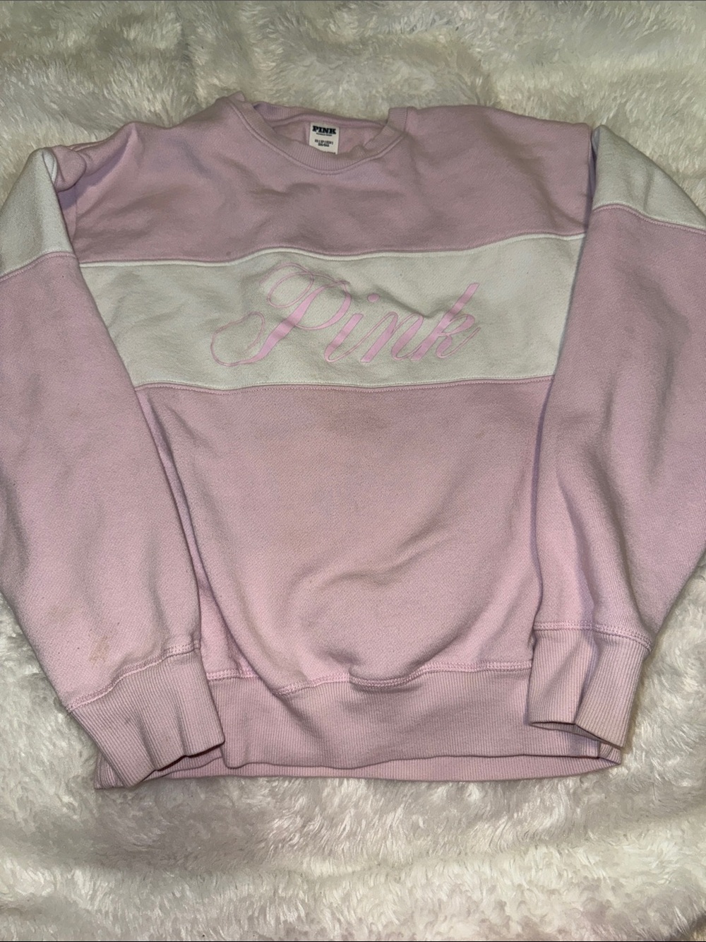 PINK Victoria's Secret Light Pink and White Colorblock Crewneck Sweatshirt